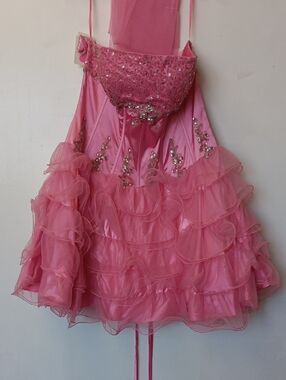 Pink Sequin Ruffled Mini Dress with Embellished Bodice